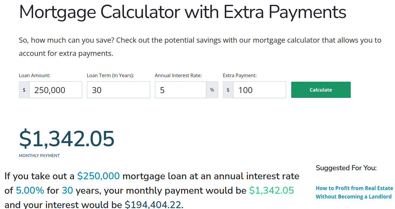 extra mortgage payments calculator