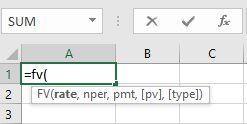 formula for future value typed into excel