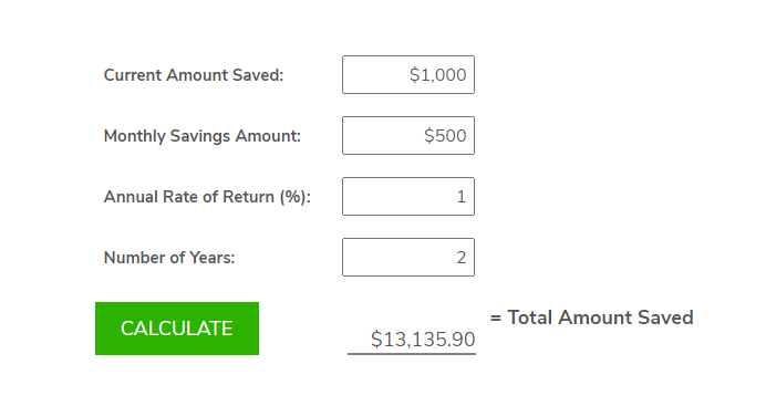 simple savings calculator example of saving for two years