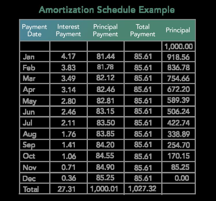 Amortization schedule example