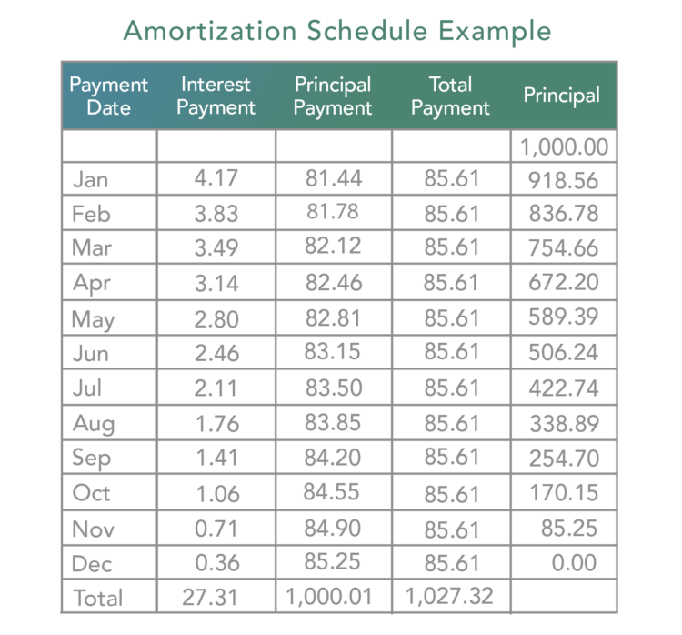 Amortization schedule deals for auto loan