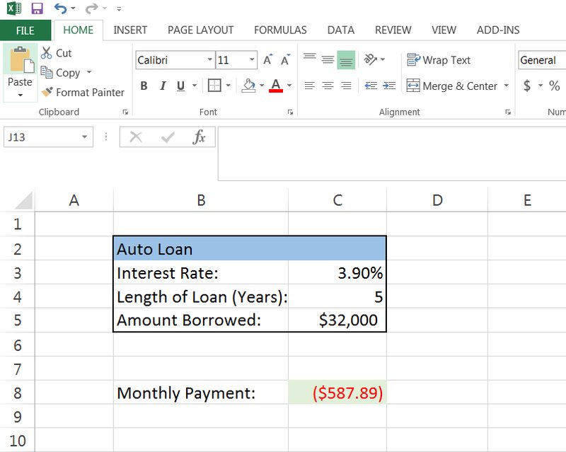 How to Calculate Monthly Loan Payments in Excel Example 2