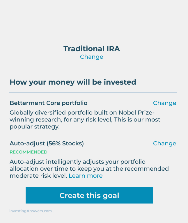 Betterment portfolio selection