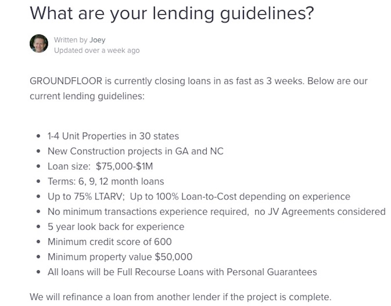 Groundfloor loan requirements